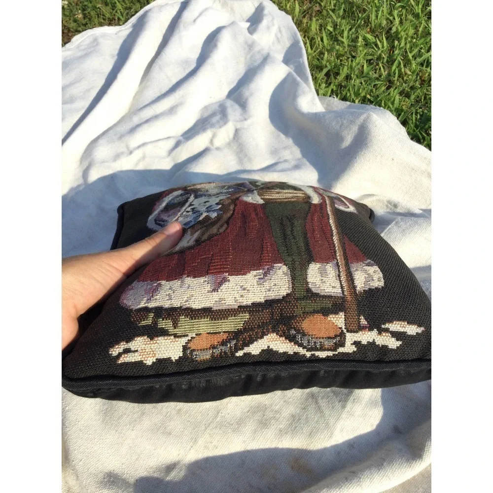 Vintage Santa pillow bear rectangle tapestry Christmas home‎ decor accent sz 12”